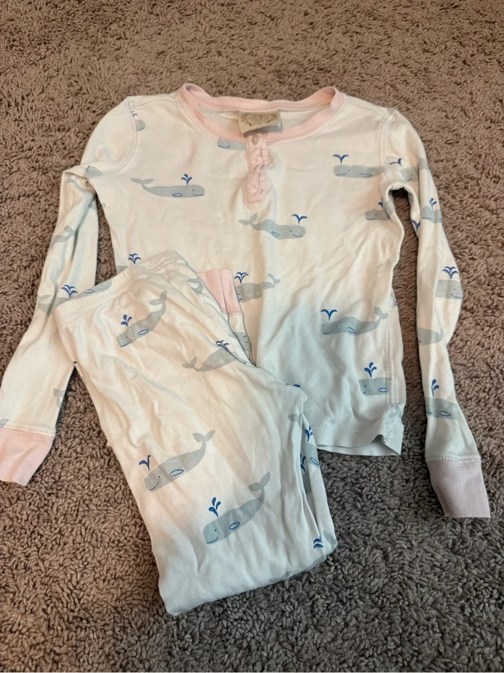 The Beaufort Bonnet Company White Pajama Set with Blue Whale Print & Pink Trim